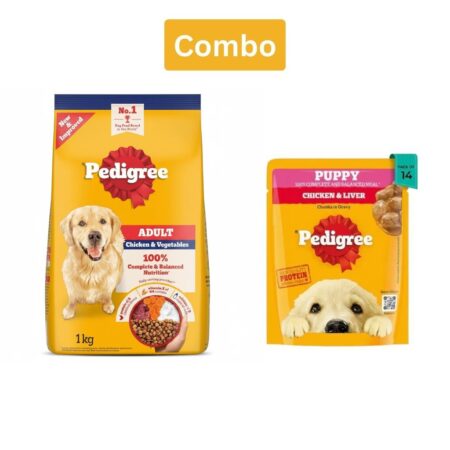 Pedigree Adult Dry & Wet Food Combo | Chicken & Veg + Chicken & Liver