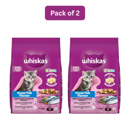 Whiskas Kitten Dry Cat Food | Ocean Fish | Pack of 2 | 1.1 kg x 2
