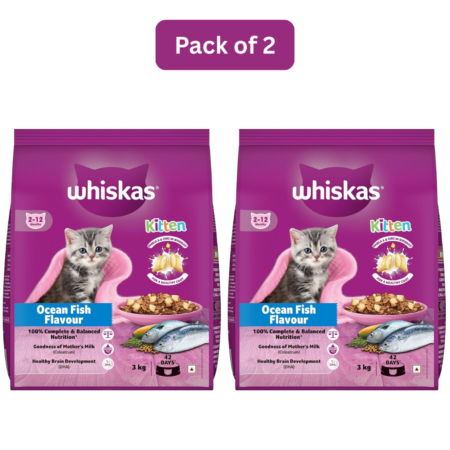 Whiskas Kitten Dry Cat Food | Ocean Fish | Pack of 2 | 3 kg x 2