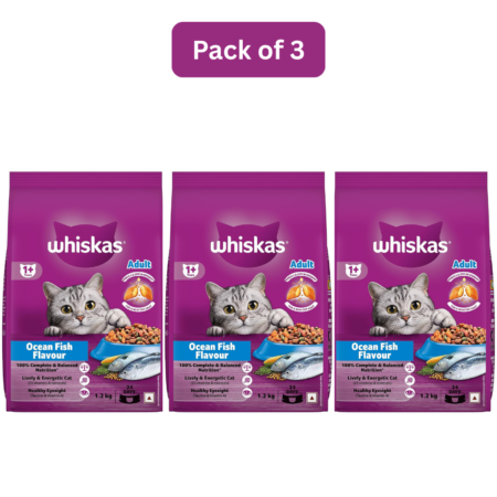 Whiskas Adult Dry Cat Food | Ocean Fish | Pack of 3 | 1.2 kg x 3