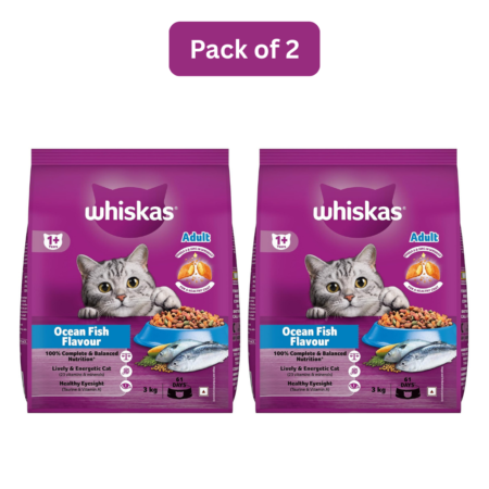 Whiskas Adult Dry Cat Food | Ocean Fish | Pack of 2 | 3 kg x 2