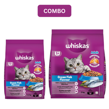 Whiskas Adult Dry Cat Food | Ocean Fish Combo | 1.2 kg + 3 kg