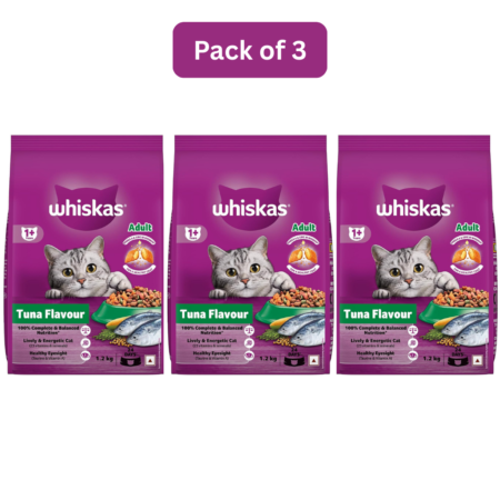 Whiskas Adult Dry Cat Food | Tuna | Pack of 3 | 1.2 kg x 3