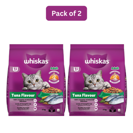 Whiskas Adult Dry Cat Food | Tuna | Pack of 2 | 3 kg x 2
