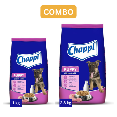 Chappi Puppy Dry Dog Food Combo | Chicken & Milk | 1 kg + 2.8 kg