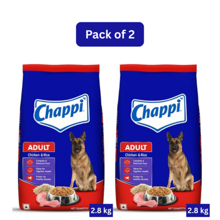 Chappi Adult Dry Dog Food | Pack of 2 | Chicken & Rice | 2.8 kg x 2