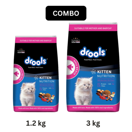 Drools Kitten Ocean Fish Dry Cat Food Combo 1.2 Kg + 3 Kg