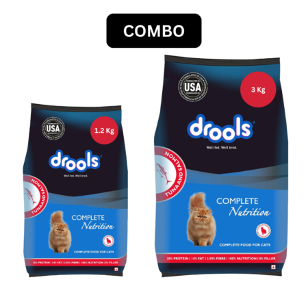 Drools Adult Tuna & Salmon Dry Cat Food Combo 1.2 Kg + 3 Kg