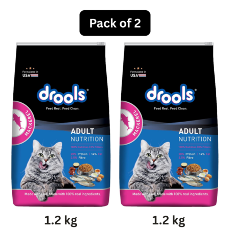 Drools Adult Mackerel Dry Cat Food 1.2 Kg | Pack Of 2
