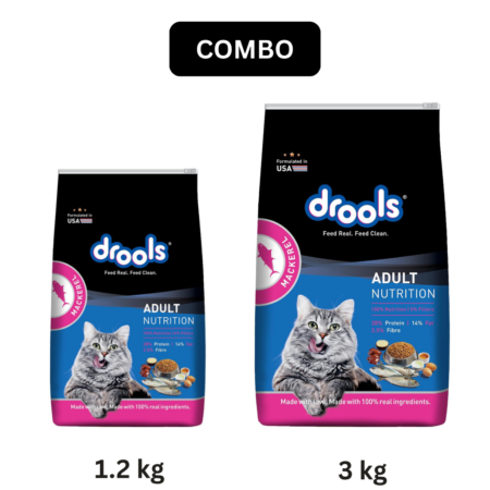 Drools Adult Mackerel Dry Cat Food Combo 1.2 Kg + 3 Kg